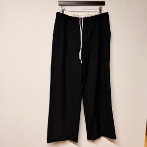 Zara Black Wide-Leg Joggers with White Drawstring